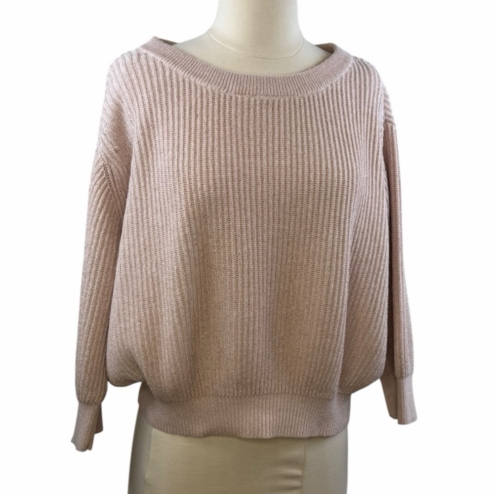 By Anthropologie Sweater Blush Crew Neck Large Knit Light Pink Gold - Picture 3 of 11